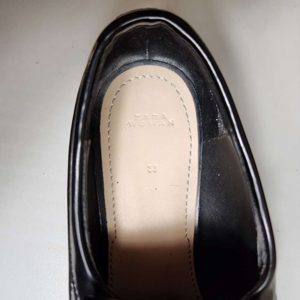 Zara Woman |EU38/US7.5| Black Patent Leather Platform Kilt Chunky Loafers - Picture 10 of 11